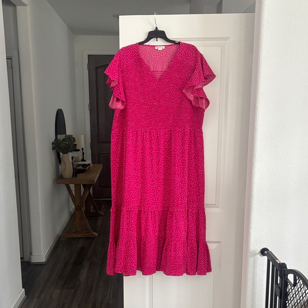 Chic Soul Fuchsia Ruffle Midi Dress